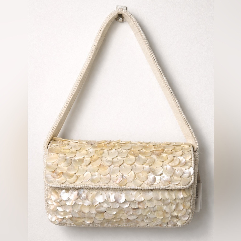 Cream Shell Beaded Shoulder Bag